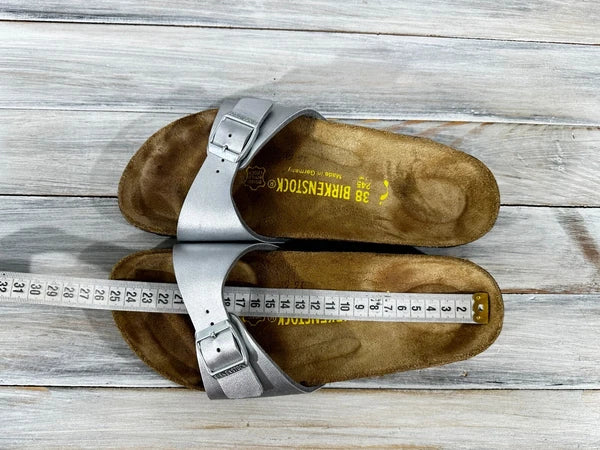 Birkenstock Madrid Birko-Flor Silver Womens Leather Slide Sandals