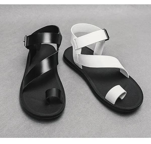 38-45 Mens Sandals Roman Style Ring Toe Slingback PU Leather Summer Casual Flats