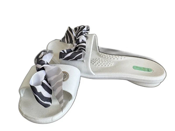 Oka B Okabashi Women's Slides Open Toe w/ Zebra Print Bow (Womans S US 6)