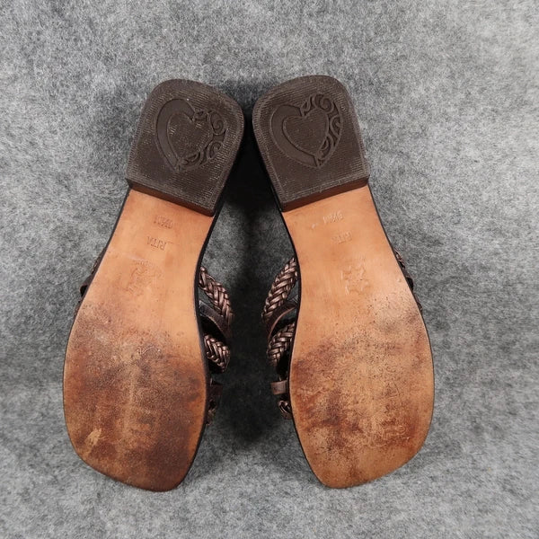 Brighton Shoes Womens 6.5 Sandals Leather Woven Slide Fashion Block Heel Brown