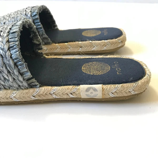 NEW Nalho Meeka Sandals Slides Womens 6 Navy Blue Yoga Mat Espadrilles Raffia