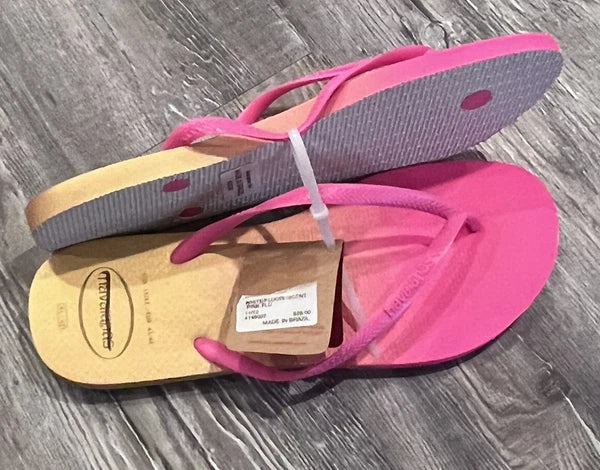 NWT Havaianas Women Pink Yellow Ombré Slim Style Brazil Flip Flop Sandals 11/12