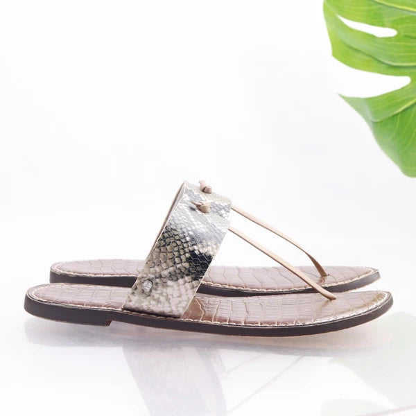 Sam Edelman Women's Gus Sandal Size 9 Thong Slide Gray Black Snakeskin Leather