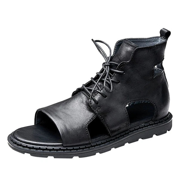Roman Style Open Toe Sandals Ankle Boots Beach Real Leather Men Shoes Hollow Out