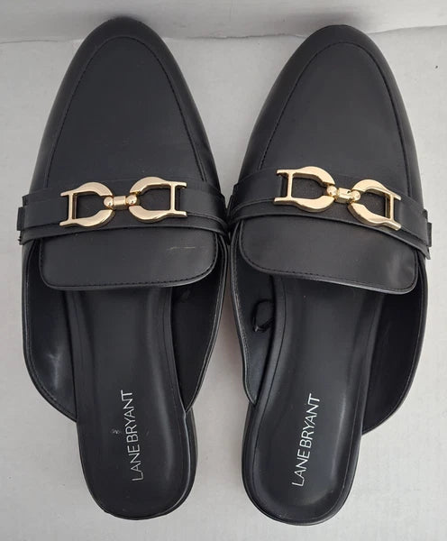 Lane Bryant Black Slip On Shoes Mules Slide Women Size 11 W Loafer Buckle Detail