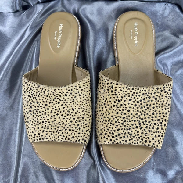 Hush Puppies Lexi Slide Women’s 8 Cheetah Print Calf Hair Sandals Summer Shoes