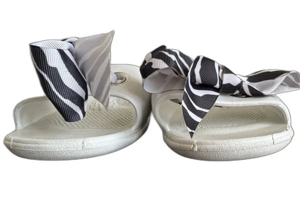 Oka B Okabashi Women's Slides Open Toe w/ Zebra Print Bow (Womans S US 6)
