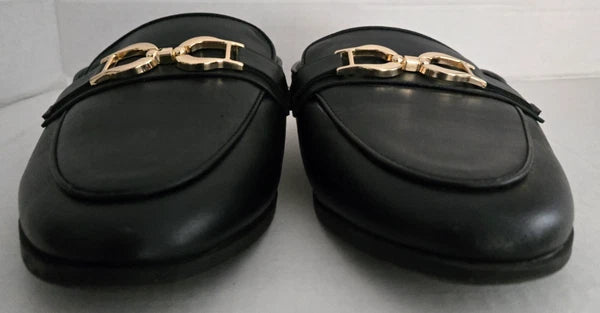 Lane Bryant Black Slip On Shoes Mules Slide Women Size 11 W Loafer Buckle Detail