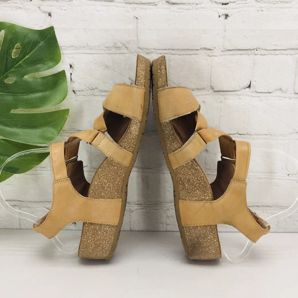 Taos Wedge Sandals Women's 9/40 Tan Leathe Gladiator Strappy Comfort Casual