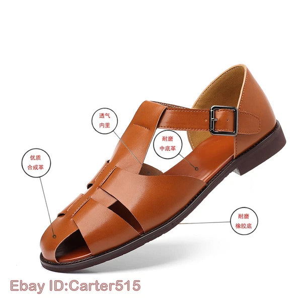 Roman Style Mens Closed Toe Sandals Buckle Flats Casual Business Shoes Summer sz