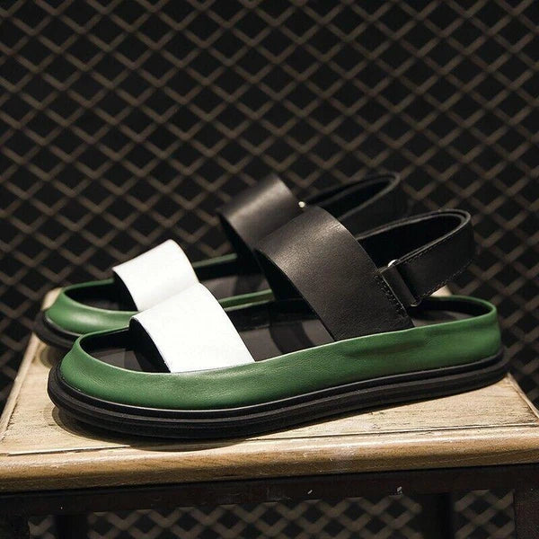 Match Men's Leather Gladiator Sandals Open Toe Shoes Slip On Roman Summer Formal