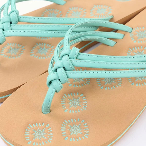 Aerusi Women's Flip Flops Summer Floral Beach Casual Sandals Comfort Flat Shoes