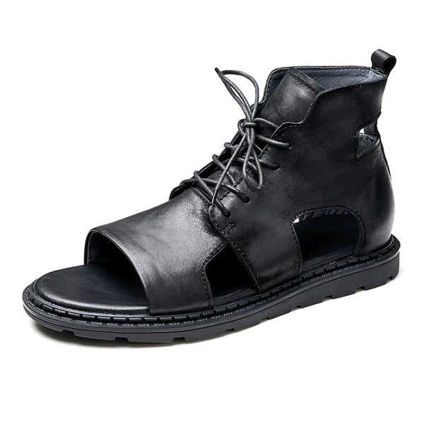 Roman Style Open Toe Sandals Ankle Boots Beach Real Leather Men Shoes Hollow Out