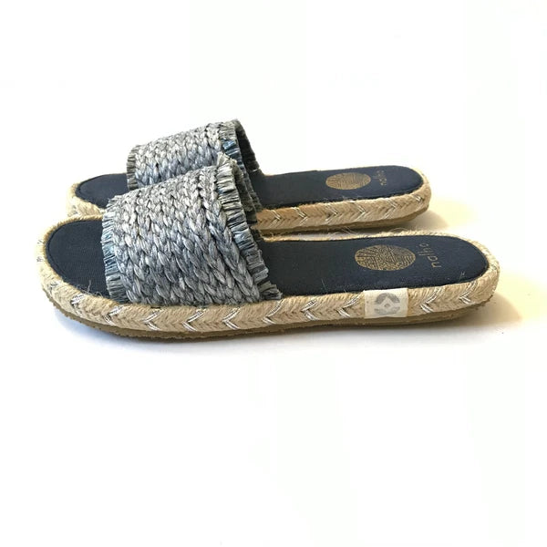 NEW Nalho Meeka Sandals Slides Womens 6 Navy Blue Yoga Mat Espadrilles Raffia