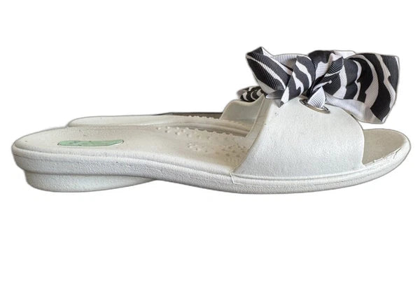 Oka B Okabashi Women's Slides Open Toe w/ Zebra Print Bow (Womans S US 6)