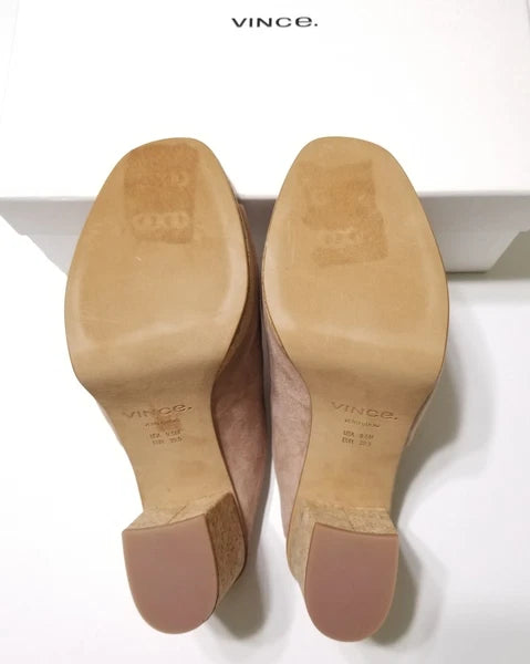NIB Vince Wyatt Cork Block Heel Platform Slides Sandal in Oatmeal Size 9.5 $325