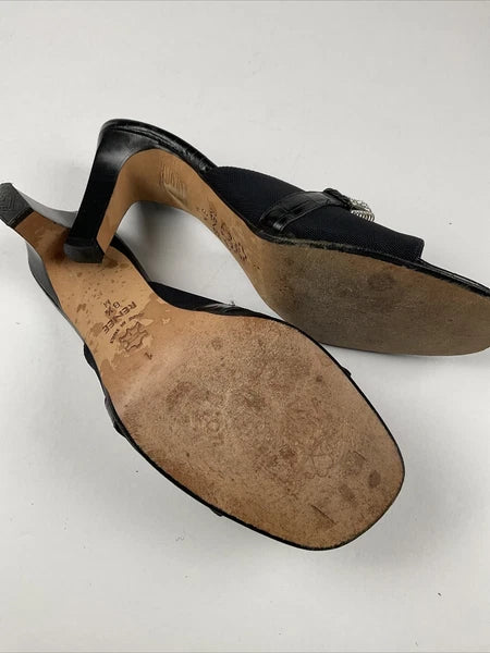 BRIGHTON Shoes Women's Size Black Heart Buckle Strap RENEE Heels Sandals 8.5M
