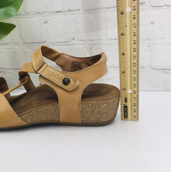 Taos Wedge Sandals Women's 9/40 Tan Leathe Gladiator Strappy Comfort Casual