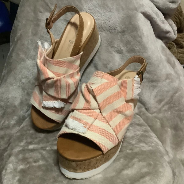 Nature Breeze Stripe Open Toe Slide Back Strap Platform Sandals Womens 9