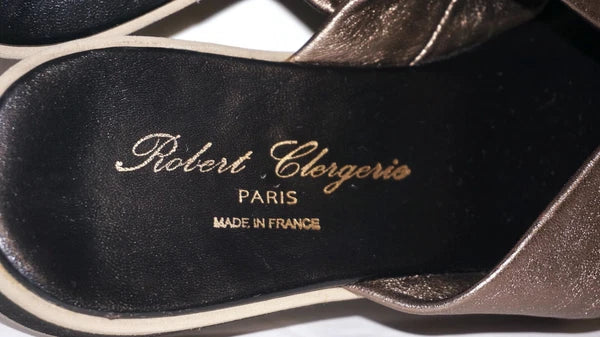 ROBERT CLERGERIE PARIS Bronze Leather Slip-On Platform Sandals US 8.5 FRANCE
