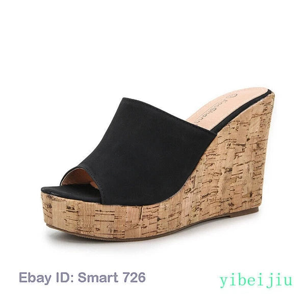 Women's High Wedge Heel Platform Mules Open Toe Sandals Summer Slippers Slide Sz