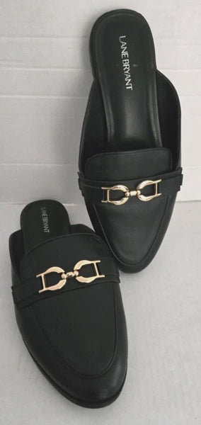 Lane Bryant Black Slip On Shoes Mules Slide Women Size 11 W Loafer Buckle Detail