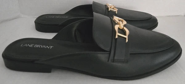 Lane Bryant Black Slip On Shoes Mules Slide Women Size 11 W Loafer Buckle Detail