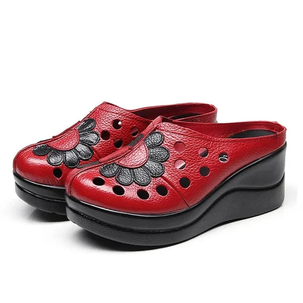 Ethnic Style Leather Women Shoes Sandals Platform wedges Slides Summer Slipper