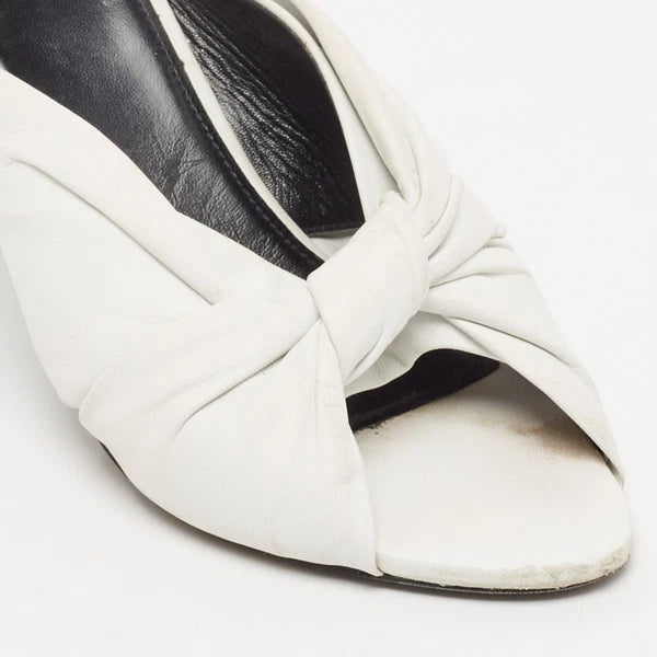 Balenciaga White Leather Knot Open Toe Slide Sandals Size 40.5
