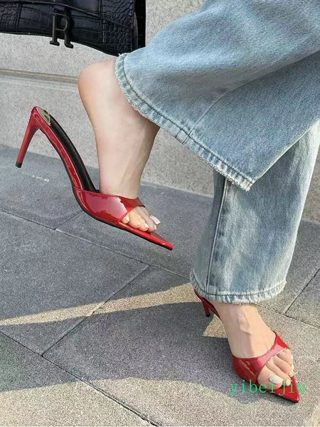 2025 Women's Ope Pointed Toe Mid Heel Sandals Slippers Mules Slides Dress Shoes