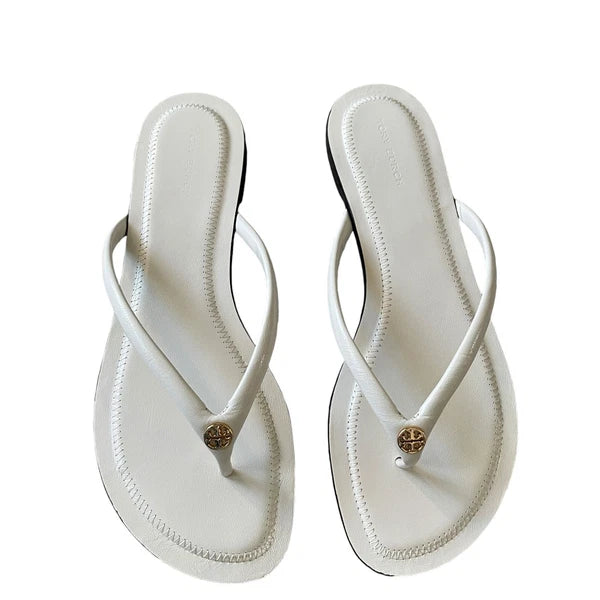 Tory Burch Women Chelsea Leather Flip Flop Thong Sandals Light Cream Sz 7.5 NEW