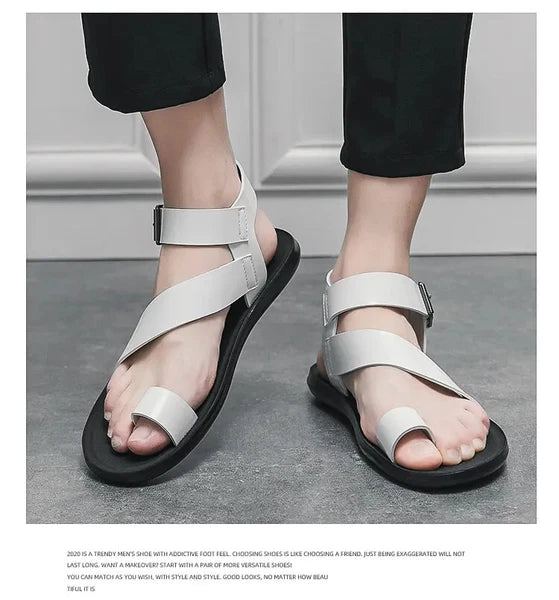 38-45 Mens Sandals Roman Style Ring Toe Slingback PU Leather Summer Casual Flats