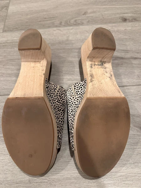 MADEWELL The Evelyn Clog Slide Sandal Dried Flax Print Calf Hair US 6.5MSRP $168