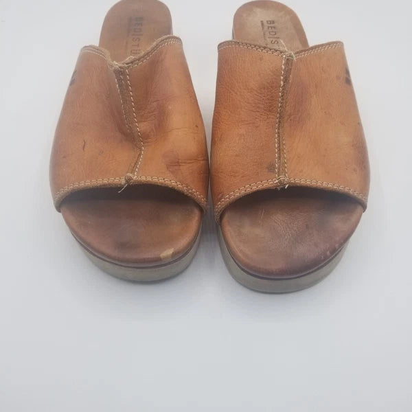 Bed Stu Fairlee II Platform Sandals Brown Distressed Leather Slide Womens Sz 9.5