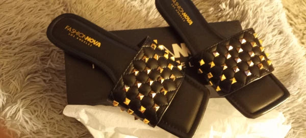 Fashion Nova Morning Mimosas Slides Kriser Black Size 8