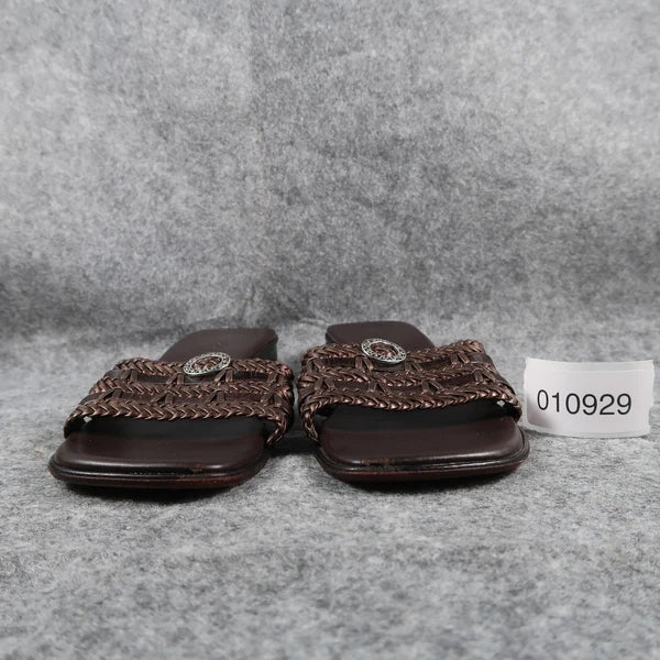 Brighton Shoes Womens 6.5 Sandals Leather Woven Slide Fashion Block Heel Brown