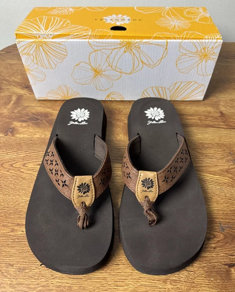 Yellow Box Flip Flop Benji Womens 9 M Brown Slip-On 32475 Comfort 1" Heel Gypsy