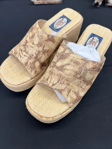 TOMMY BAHAMA Wedge Platform Slide Sandals - Style TB-663 Womens Size 7 - Raffia