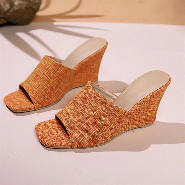 Women's Wedge Sandals Fashion Square Open Toe Mules Summer Casual Dressy Slides