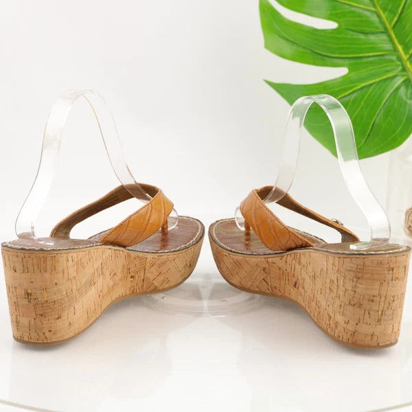 Sam Edelman Women's Romy Sandal Size 9.5 Wedge Platform Tan Croc Thong Slide