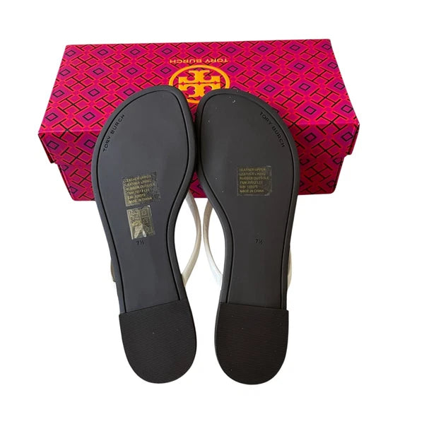 Tory Burch Women Chelsea Leather Flip Flop Thong Sandals Light Cream Sz 7.5 NEW