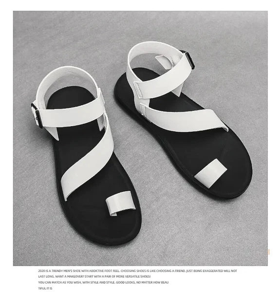 38-45 Mens Sandals Roman Style Ring Toe Slingback PU Leather Summer Casual Flats