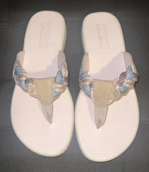 Sperry® Parrotfish Braided Thong🩴Sandals (Flip-Flops) Linen Sz 6.5M MSRP$60.00