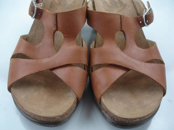 Women's 7.5 8 sz 38 Dansko Kai Tan Brown Leather Slide Sandals Clog Slip-On Heel