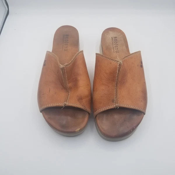 Bed Stu Fairlee II Platform Sandals Brown Distressed Leather Slide Womens Sz 9.5