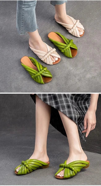 Summer Women Shoes Leather Fashion Low Heel Slippers Peep Toe Outdoor Shoe