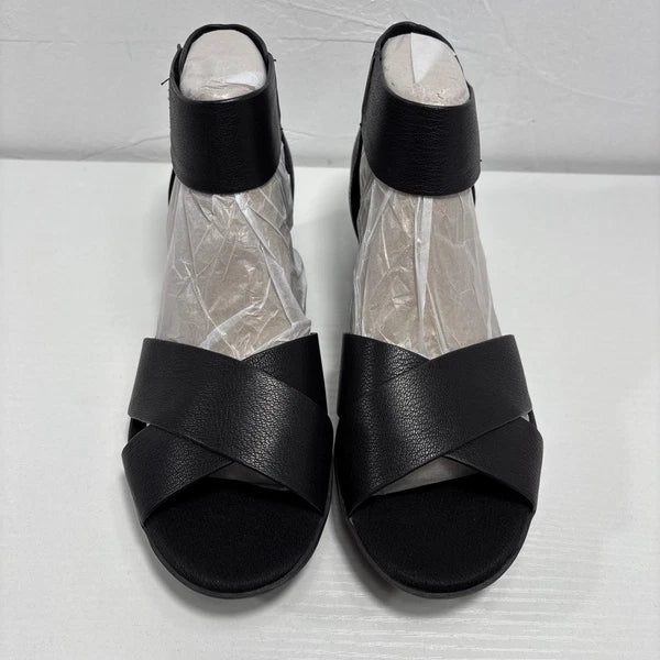 Naturalizer Riviera Womens Sz 8.5m Black Leather Flat Wedge Sandals NEW