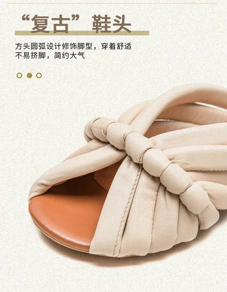 Summer Women Shoes Leather Fashion Low Heel Slippers Peep Toe Outdoor Shoe
