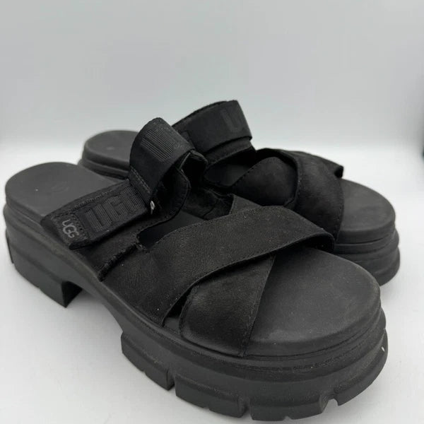 UGG Ashton Slide Sandals Women's  Black Nubuck Leather Platform Size 10