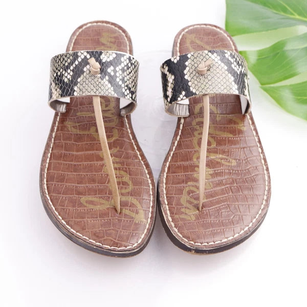 Sam Edelman Women's Gus Sandal Size 9 Thong Slide Gray Black Snakeskin Leather
